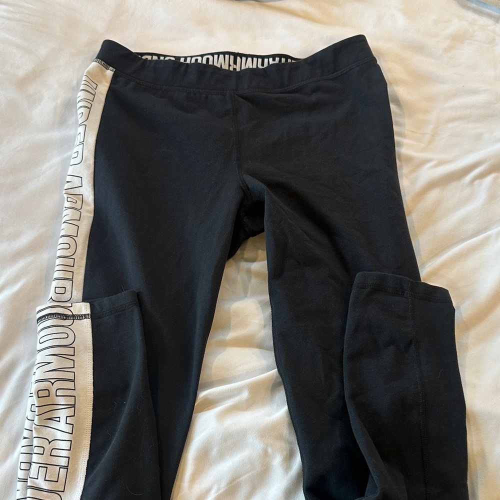 Under Armour Black Leggings with White Side Logo Panel - womens